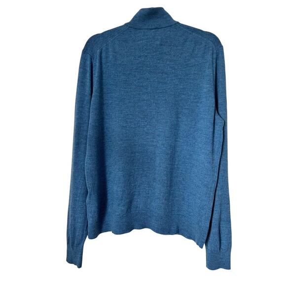 Untuckit Sweater Men's L Blue 1/4 Zip Belguardo w Suede Extrafine Merino Wool - Picture 4 of 12
